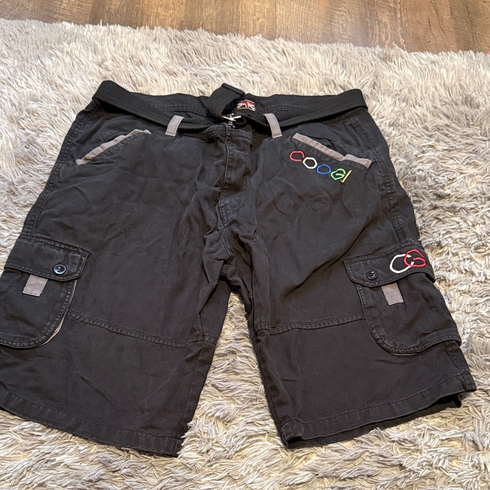 COOGI Black Cargo Shorts with Colorful Logo